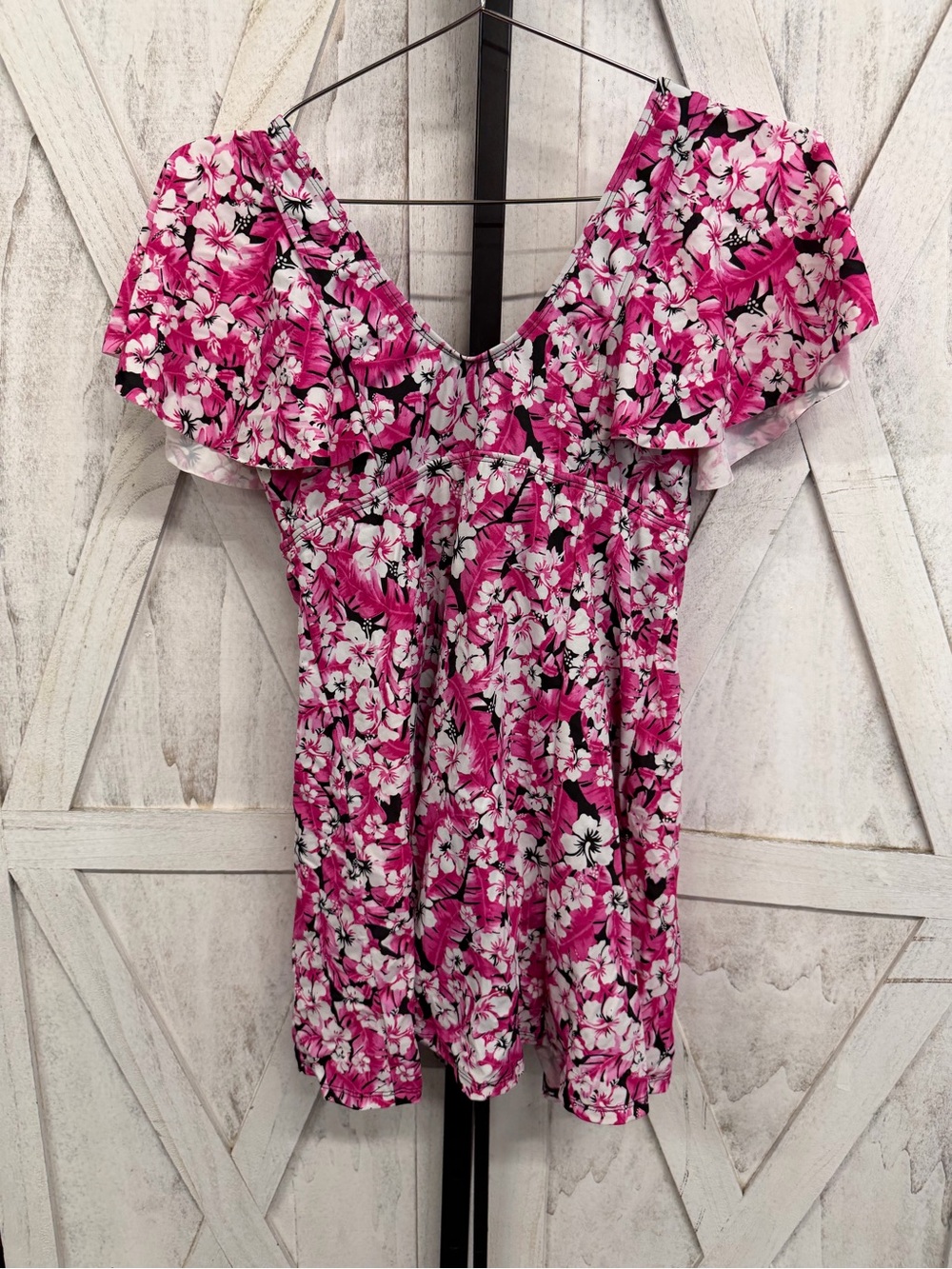 V-Neck Floral Swimdress in Fuchsia Pink - Picture 3 of 5